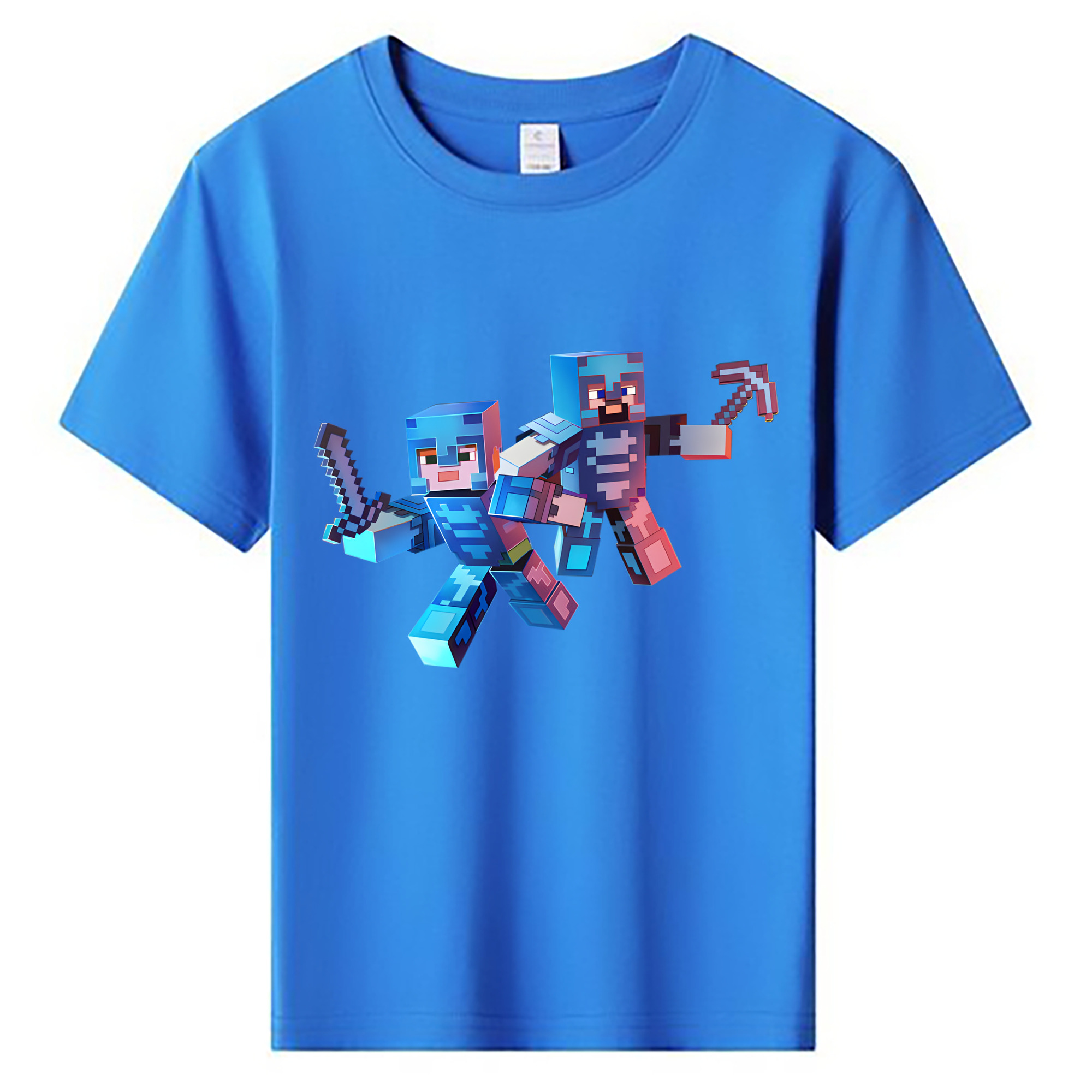 （画像用） マインクラフト ブロックの世界 Minecraft MC Block world 綿100％キッズTシャツ（フロントプリント）